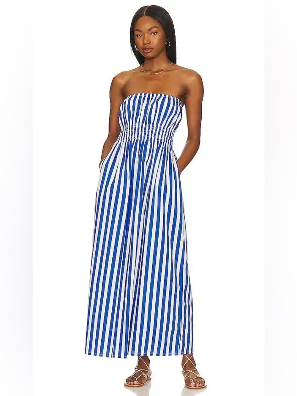 Faithfull The Brand Le Bon Striped Midi Dress Size 2 / XS 100% Organic Cotton